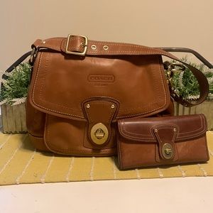 Coach brown leather handbag with matching wallet